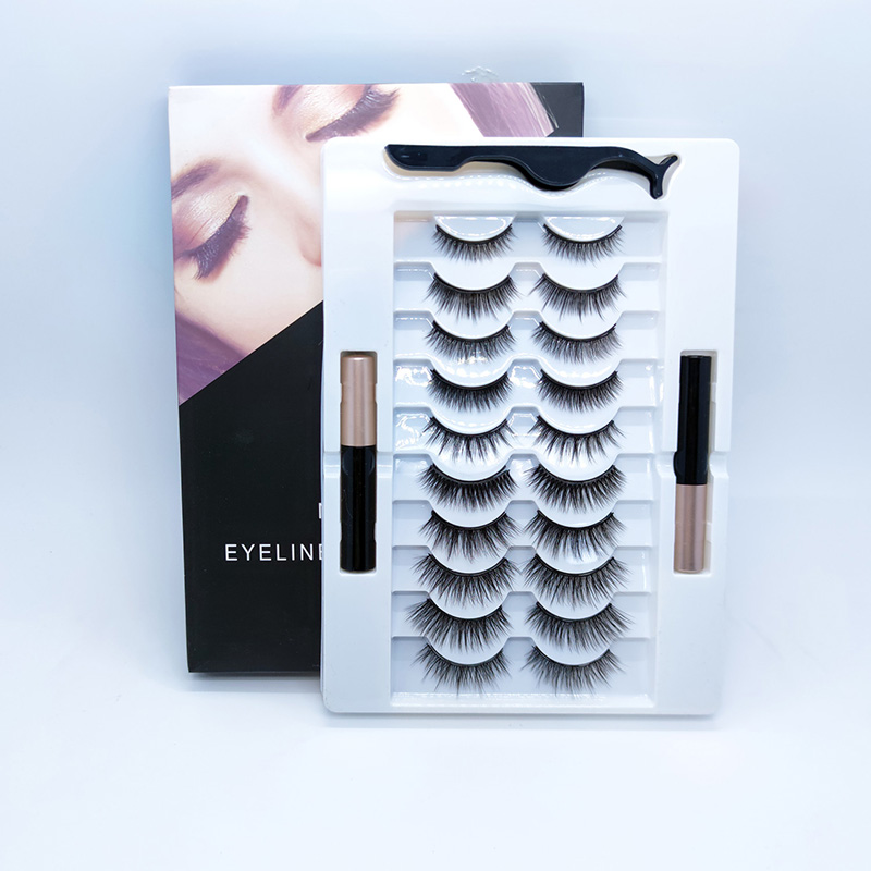 6D चुम्बकीय eyelashes Eyeliner किट प्राकृतिक देखिने 10 जोडी प्याक